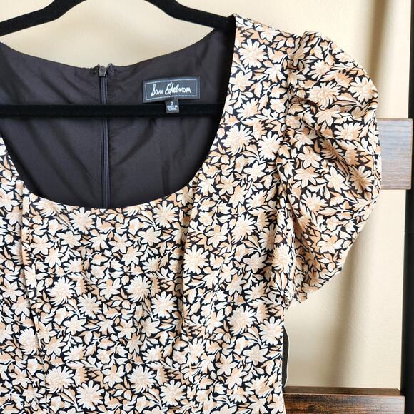 Sam Edelman Women Beige/Black Ditzy Floral Midi A-line Summer Dress Size US 2 - Picture 4 of 7